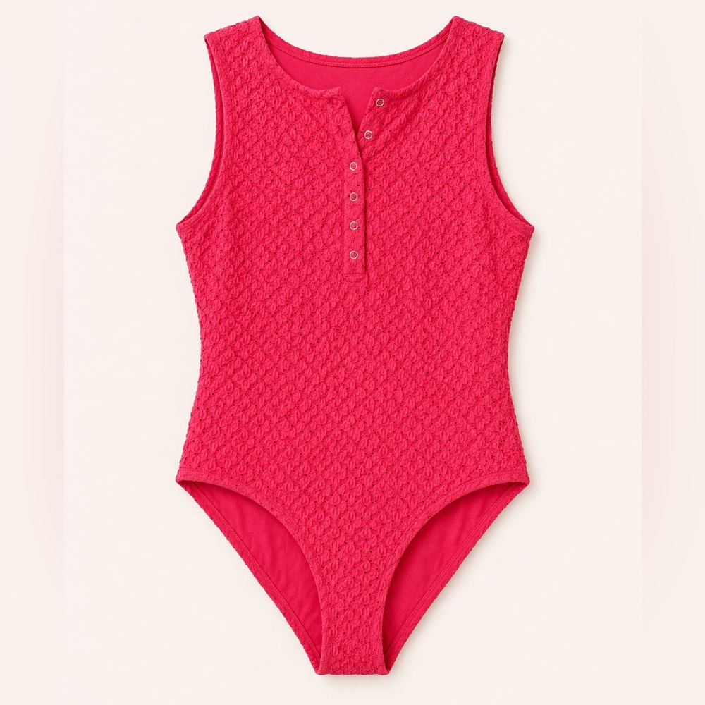 Andie Swimsuit in Bright Pink Eyelet - Picture 2 of 5
